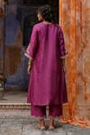 Shop_Charu Makkar_Purple Silk, Organza Embroidery, Zari Split V-neck Raha Kurta Set _at_Aza_Fashions