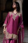 Buy_Charu Makkar_Purple Silk, Organza Embroidery V-neck Sargun Kurta Set _Online_at_Aza_Fashions