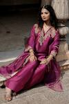 Shop_Charu Makkar_Purple Silk, Organza Embroidery V-neck Sargun Kurta Set _Online_at_Aza_Fashions