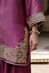 Charu Makkar_Purple Silk, Organza Embroidery V-neck Sargun Kurta Set _at_Aza_Fashions