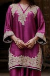 Buy_Charu Makkar_Purple Silk, Organza Embroidery V-neck Sargun Kurta Set 