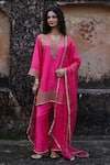 Shop Charu Makkar Pink Silk, Shantoon, Organza Embroidery, Zari, Gota Patti Surveen Kurta Set Online at Aza Fashions Shop_Charu Makkar_Pink Silk, Shantoon, Organza Embroidery, Zari, Gota Patti Surveen Kurta Set _Online_at_Aza_Fashions