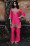 Buy Charu Makkar Pink Silk, Shantoon, Organza Embroidery, Zari, Gota Patti Surveen Kurta Set Buy_Charu Makkar_Pink Silk, Shantoon, Organza Embroidery, Zari, Gota Patti Surveen Kurta Set