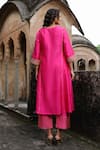 Shop_Charu Makkar_Pink Silk, Organza Embroidery, Fringe Split V-neck Seerat Kurta Set _at_Aza_Fashions