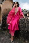 Buy_Charu Makkar_Pink Silk, Organza Embroidery, Fringe Split V-neck Seerat Kurta Set _at_Aza_Fashions
