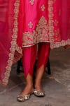 Buy_Charu Makkar_Pink Silk, Organza Embroidery, Sequins Split V-neck Basant Kurta Set _Online_at_Aza_Fashions