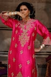 Buy_Charu Makkar_Pink Silk, Organza Embroidery, Sequins Split V-neck Basant Kurta Set 