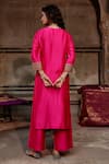 Shop_Charu Makkar_Pink Organza Embroidery, Zari V-neck Shehnaaz Kurta Set _at_Aza_Fashions