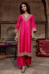 Buy_Charu Makkar_Pink Organza Embroidery, Zari V-neck Shehnaaz Kurta Set _Online_at_Aza_Fashions