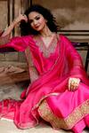 Shop_Charu Makkar_Pink Organza Embroidery, Zari V-neck Shehnaaz Kurta Set _Online_at_Aza_Fashions