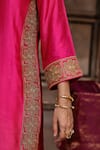 Charu Makkar_Pink Organza Embroidery, Zari V-neck Shehnaaz Kurta Set _at_Aza_Fashions