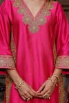 Shop_Charu Makkar_Pink Organza Embroidery, Zari V-neck Shehnaaz Kurta Set 