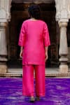 Shop_Charu Makkar_Pink Silk, Organza Embroidery, Gota Patti Split V-neck Babli Kurta Set _at_Aza_Fashions