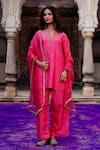 Buy_Charu Makkar_Pink Silk, Organza Embroidery, Gota Patti Split V-neck Babli Kurta Set _at_Aza_Fashions