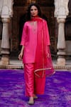 Shop_Charu Makkar_Pink Silk, Organza Embroidery, Gota Patti Split V-neck Babli Kurta Set _Online_at_Aza_Fashions