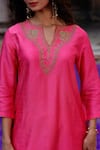 Buy_Charu Makkar_Pink Silk, Organza Embroidery, Gota Patti Split V-neck Babli Kurta Set 