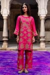 Buy_Charu Makkar_Pink Silk, Organza Embroidery, Metallic Thread, Zari Round Neck Rajjo Kurta Set _Online_at_Aza_Fashions