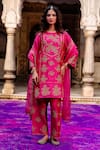 Buy_Charu Makkar_Pink Silk, Organza Embroidery, Metallic Thread, Zari Round Neck Rajjo Kurta Set _at_Aza_Fashions