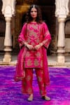 Shop_Charu Makkar_Pink Silk, Organza Embroidery, Metallic Thread, Zari Round Neck Rajjo Kurta Set _Online_at_Aza_Fashions