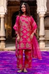 Charu Makkar_Pink Silk, Organza Embroidery, Metallic Thread, Zari Round Neck Rajjo Kurta Set _at_Aza_Fashions