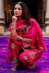 Buy_Charu Makkar_Pink Silk, Organza Embroidery, Metallic Thread, Zari Round Neck Rajjo Kurta Set 
