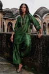 Charu Makkar_Green Silk Embroidery Split V-neck Ravina Kurta Set _at_Aza_Fashions