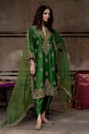 Buy_Charu Makkar_Green Silk, Shantoon, Organza Embroidery, Zari Split V-neck Kirat Kurta Set _at_Aza_Fashions