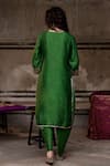 Charu Makkar_Green Silk, Shantoon, Organza Embroidery, Zari Split V-neck Kirat Kurta Set _Online_at_Aza_Fashions