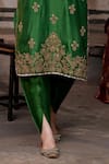 Buy_Charu Makkar_Green Silk, Shantoon, Organza Embroidery, Zari Split V-neck Kirat Kurta Set _Online_at_Aza_Fashions