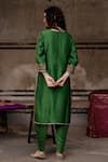 Shop_Charu Makkar_Green Silk, Shantoon, Organza Embroidery, Zari Split V-neck Kirat Kurta Set _Online_at_Aza_Fashions