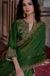 Buy_Charu Makkar_Green Silk, Shantoon, Organza Embroidery, Zari Split V-neck Kirat Kurta Set 