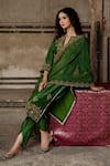 Shop_Charu Makkar_Green Silk, Shantoon, Organza Embroidery, Zari Split V-neck Kirat Kurta Set 