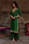 Buy_Charu Makkar_Green Silk, Organza Embroidery, Zari V-neck Farnaz Kurta Set _Online_at_Aza_Fashions