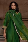 Shop_Charu Makkar_Green Silk, Organza Embroidery, Zari V-neck Farnaz Kurta Set _Online_at_Aza_Fashions