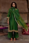 Buy_Charu Makkar_Green Silk, Organza Embroidery, Zari V-neck Farnaz Kurta Set _at_Aza_Fashions