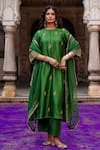 Buy_Charu Makkar_Green Silk, Organza Embroidery, Zari, Lace Round Neck Swara Kurta Set _at_Aza_Fashions