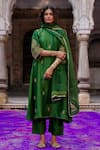 Shop_Charu Makkar_Green Silk, Organza Embroidery, Zari, Lace Round Neck Swara Kurta Set _Online_at_Aza_Fashions