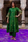 Charu Makkar_Green Silk, Organza Embroidery, Zari, Lace Round Neck Swara Kurta Set _at_Aza_Fashions