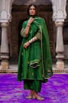Buy_Charu Makkar_Green Silk, Organza Embroidery, Zari, Lace Round Neck Swara Kurta Set 