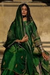Shop_Charu Makkar_Green Silk, Organza Embroidery, Zari, Lace Round Neck Swara Kurta Set 