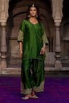 Charu Makkar_Green Silk, Organza Embroidery, Zari V-neck Anmol Kurta Set _Online_at_Aza_Fashions