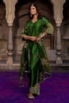 Buy_Charu Makkar_Green Silk, Organza Embroidery, Zari V-neck Anmol Kurta Set _Online_at_Aza_Fashions