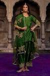 Shop_Charu Makkar_Green Silk, Organza Embroidery, Zari V-neck Anmol Kurta Set _Online_at_Aza_Fashions