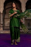 Charu Makkar_Green Silk, Organza Embroidery, Zari V-neck Anmol Kurta Set _at_Aza_Fashions
