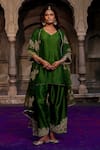 Buy_Charu Makkar_Green Silk, Organza Embroidery, Zari V-neck Anmol Kurta Set _at_Aza_Fashions
