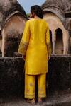 Shop_Charu Makkar_Mustard Silk, Shantoon, Organza Embroidery, Zari Split V-neck Sajal Kurta Set _at_Aza_Fashions