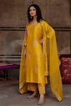 Buy_Charu Makkar_Mustard Silk, Organza Embroidery, Zari V-neck Rubina Kurta Set _Online_at_Aza_Fashions