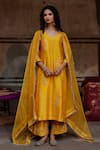 Buy_Charu Makkar_Mustard Silk, Organza Embroidery, Zari V-neck Rubina Kurta Set 