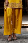 Charu Makkar_Mustard Silk, Organza Embroidery, Zari, Gota Patti V-neck Harnoor Kurta Set _at_Aza_Fashions