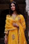 Charu Makkar_Mustard Shantoon, Organza Embroidery, Sequins, Zari, Lace Sahiba Kurta Set _Online_at_Aza_Fashions